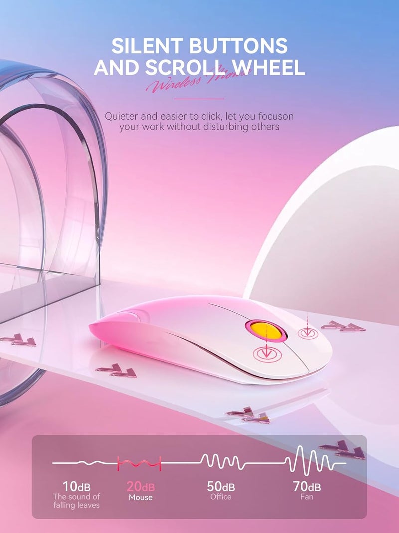 RAPIQUE Bluetooth Wireless Mouse - (BT5.1+USB) Slim Dual Mode Computer Mice with Quiet Click, Low Power, and 1600 DPI, Portable Cordless Mouse for MacBook, Laptop, iPad Pro/Air(Gradient Pink) - Image 5
